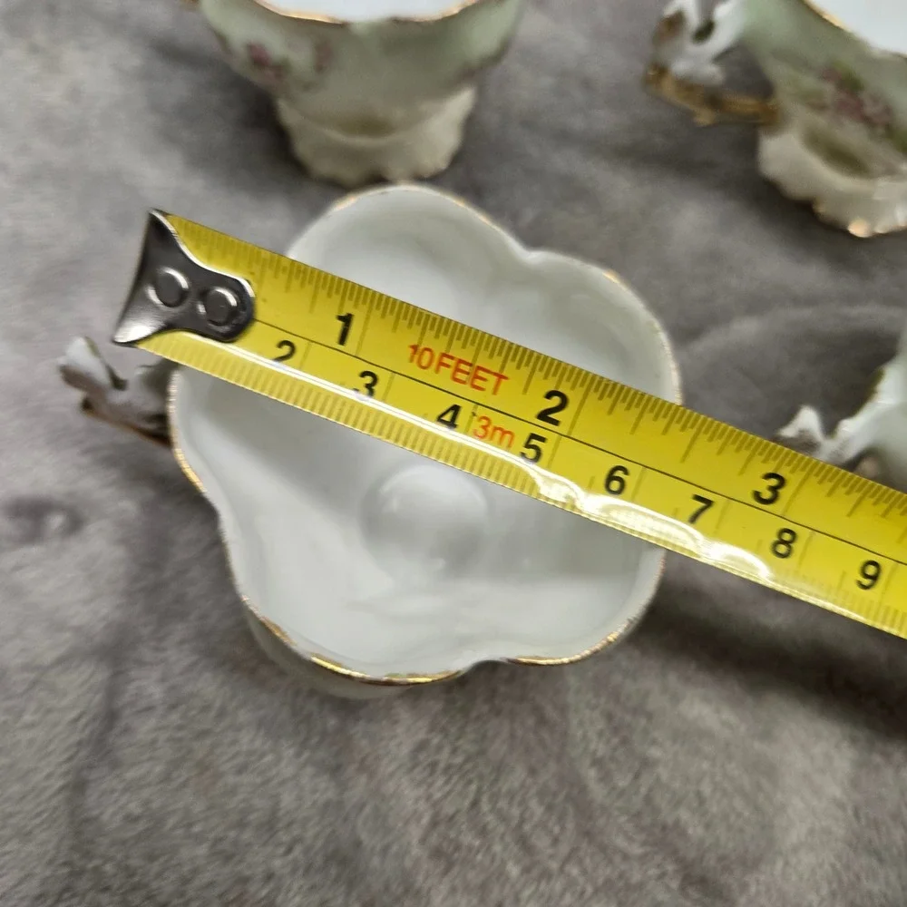 Vintage Miniature Porcelain Floral Teacups Set of 3 Gold Trim Bird Handle Rose